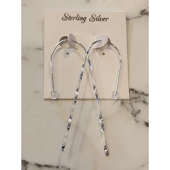 Sterling Silver Twisted Drop Threader Earrings For Women - Picture 1 of 5